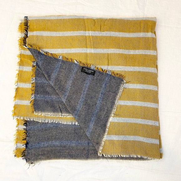 Zara Large Rectangular Scarf , Stripes 2 Tone Frayed Wrap - Picture 2 of 10